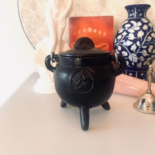 Black Cast Iron Cauldron with Pentacle / Pentagram